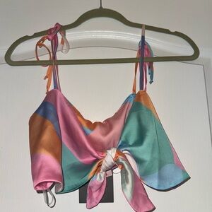 Multicolored crop top that ties in front
